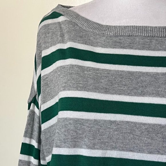Garage Gray Green Stripe Pullover Cropped Boxy Long Sleeve Sweater Size Small - Picture 7 of 12
